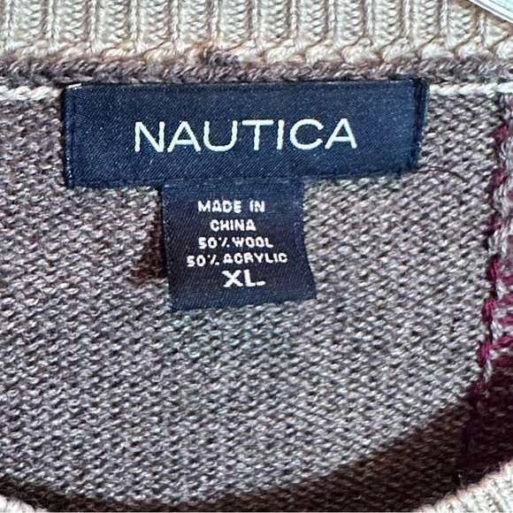 Náutica Sweater Men's Sz XL Wool Blend Burgandy Gray Vacation Sailing Old Money - Picture 3 of 8